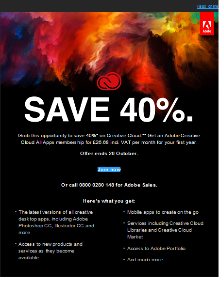 Save 40% on Adobe Creative Cloude